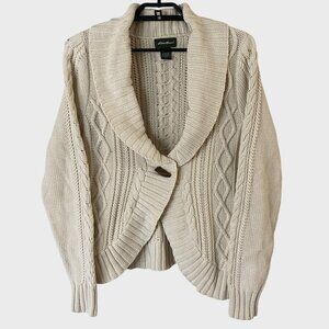 Eddie Bauer Chunky Cable-Knit Cardigan Sweater Cream Women's Size Large Tall